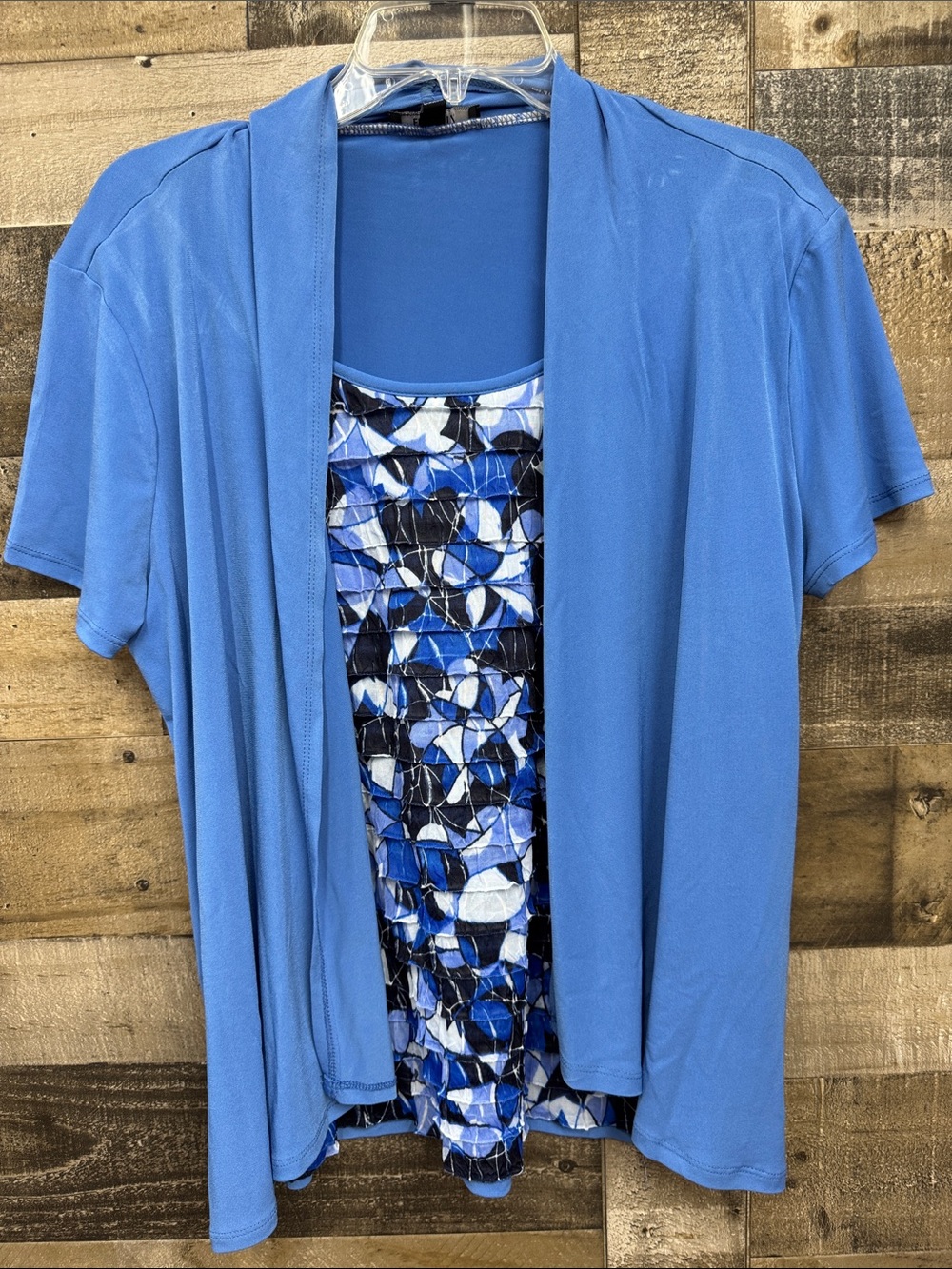 Elementz Blue Layered Short-Sleeve Tunic with Patterned Tank